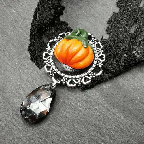 Ras du cou citrouilles - belle en orange et noir - bijou fait main - halloween