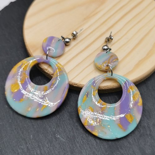 Boucles d'oreilles tendance rétro pastel - bijoux fait main et unique