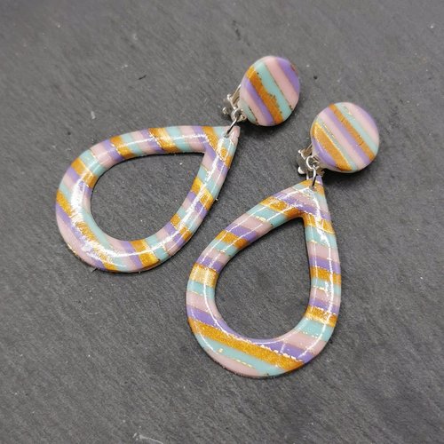 Boucles d'oreilles clips tendance rétro rayée - oreilles non percées