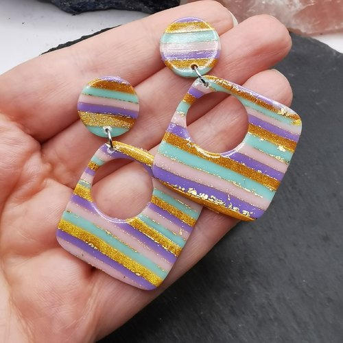 Boucles d'oreilles tendance rétro rayée - oreilles non percées