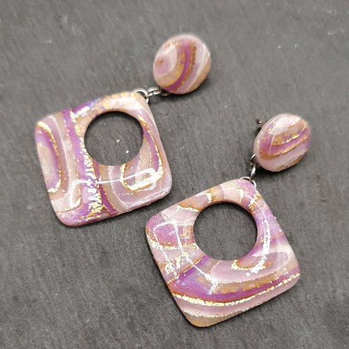 Boucles d'oreilles clips tendance rétro violet et or - oreilles non percées