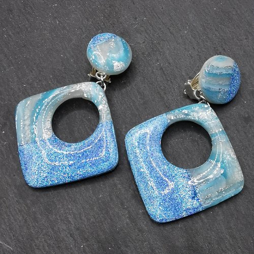 Boucles d'oreilles clips tendance rétro bi gout bleu - oreilles non percées