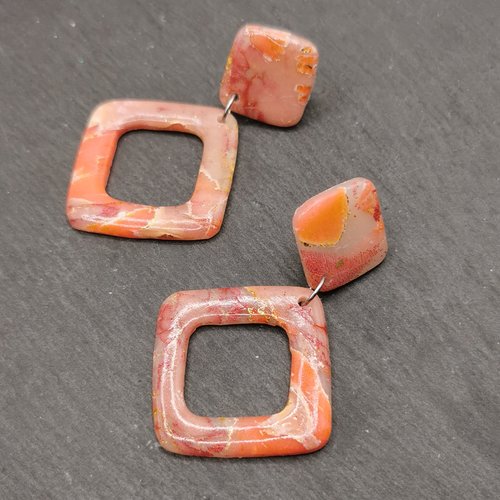 Boucles d'oreilles géométrique tendance rétro rouge et or