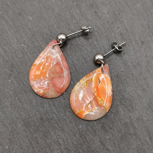 Boucles d'oreilles corail, rouge et or