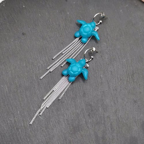Boucles d'oreilles modulable et personnalisable tortues - bijou fait main - création unique - acier inoxydable et pâte polymère