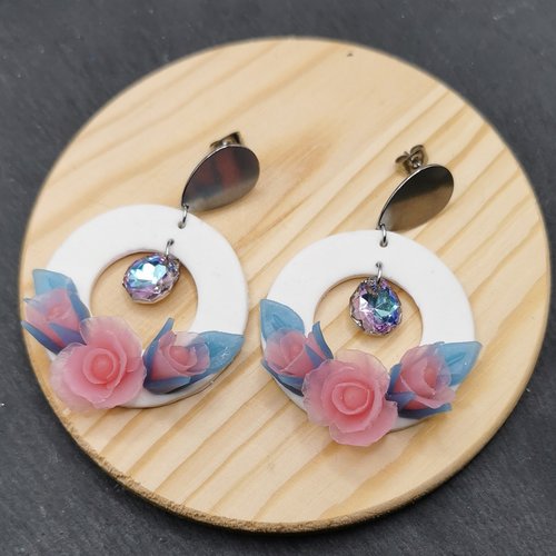 Boucles d'oreilles roses rétros - saint valentin - bijou fait main en acier inoxydable