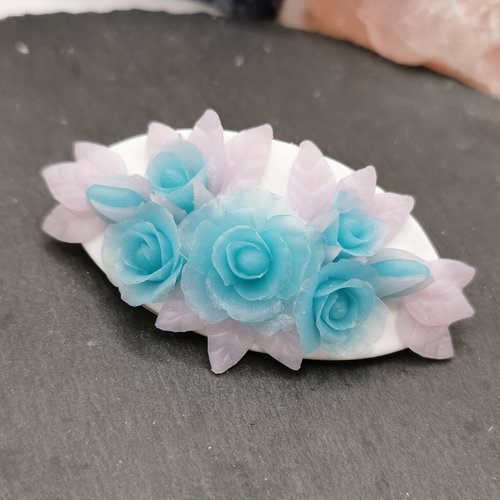 Barrette rosier bleu et mauve - saint valentin - bijou fait main - coiffure romantique