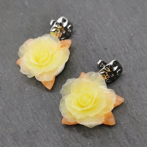 Boucles d'oreilles rose jaunes - saint valentin - bijou fait main en acier inoxydable