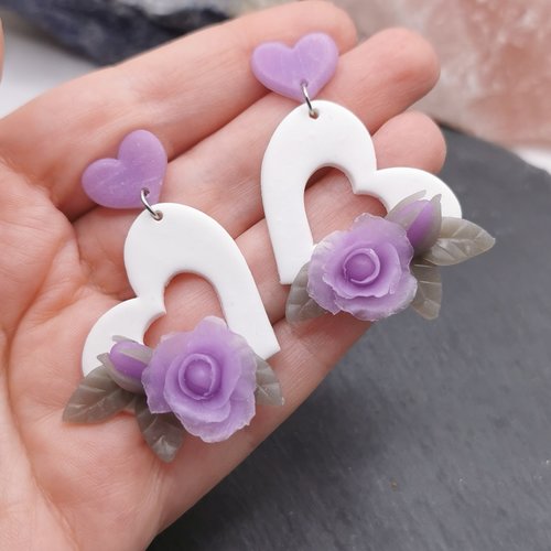 Boucles d'oreilles romantiques "cœur de rose" - saint valentin - bijou fait main en acier inoxydable