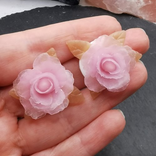 Boucles d'oreilles clips roses roses et caramel - bijou romantique pour oreilles non percées