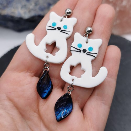 Boucles d'oreilles chats feuilles