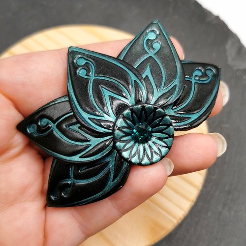 Barrette à cheveux lotus noir et verte- bijou de cheveux original et fait main - gothique romantique