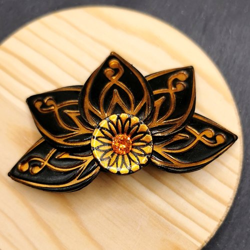 Barrette à cheveux lotus noir et orange - bijou de cheveux original et fait main - gothique romantique