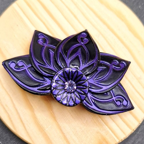 Barrette à cheveux lotus noir et violet- bijou de cheveux original et fait main - gothique romantique