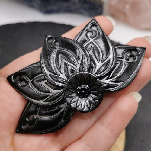 Barrette à cheveux lotus noir- bijou de cheveux original et fait main - gothique romantique