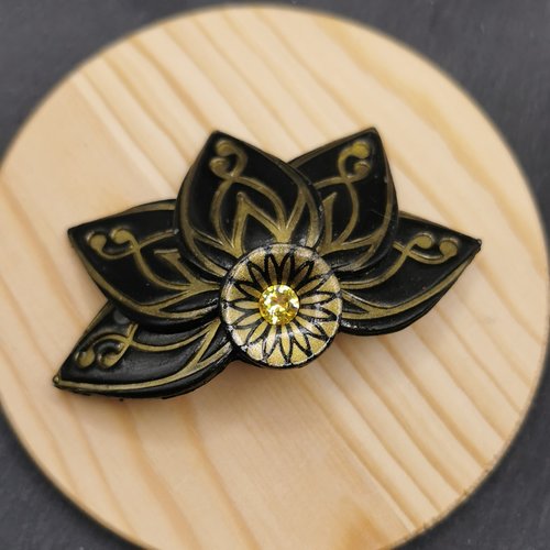 Barrette à cheveux lotus noir et or - bijou de cheveux original et fait main - gothique romantique