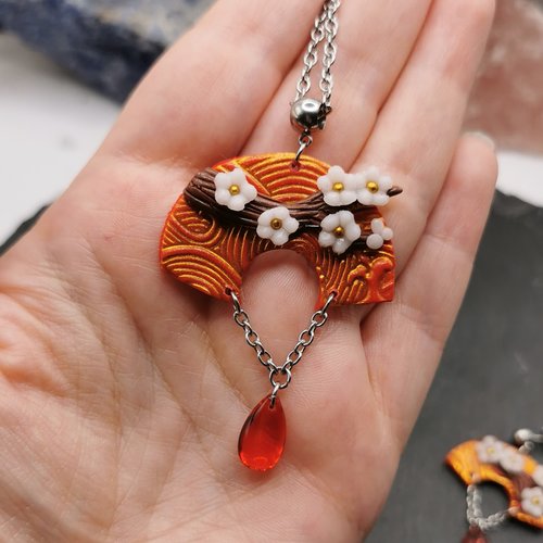 Collier inspiration japon "branche de sakura" - violet et or- acier inoxydable - bijou zen