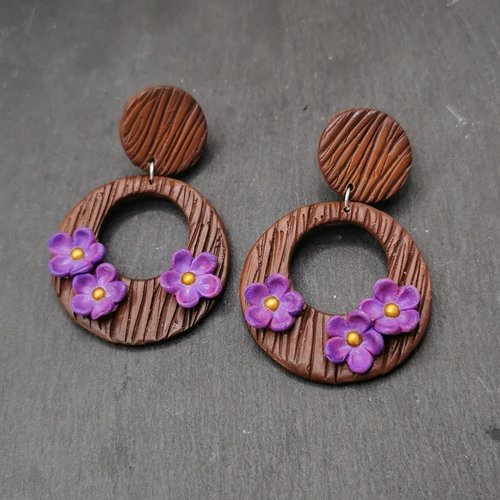 Grandes boucles d'oreilles clips  bohème fleurs de cerisiers