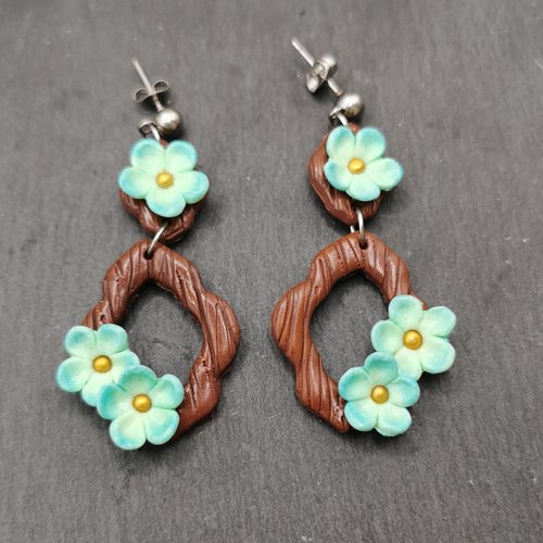 Grandes boucles d'oreilles bohème fleurs de cerisiers
