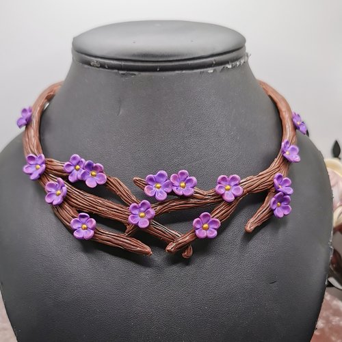 Collier plastron branche de cerisier - collier fait main - création unique