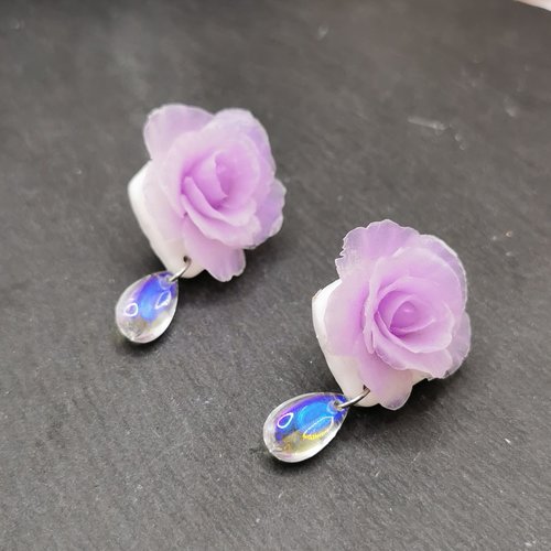 Boucles d'oreilles rose mauves - saint valentin - bijou fait main en acier inoxydable