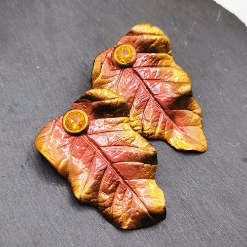 Boucles d'oreilles grandes feuilles - boucles d'oreilles d'automne - bijoux pour fée de la nature
