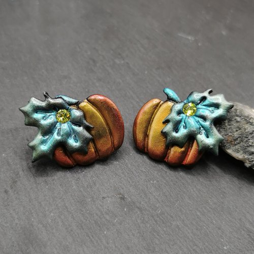 Puces d'oreilles citrouille - boucles d'oreilles d'automne et halloween - bijoux pour fée de la nature