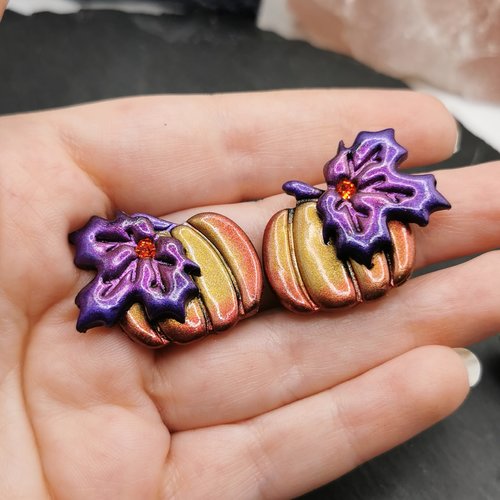 Clips d'oreilles citrouille - boucles d'oreilles d'automne et halloween - bijoux pour fée de la nature