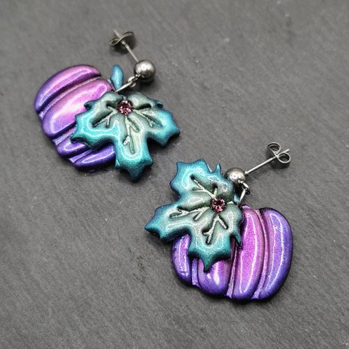 Boucles d'oreilles citrouille - boucles d'oreilles d'automne et halloween - bijoux pour fée de la nature
