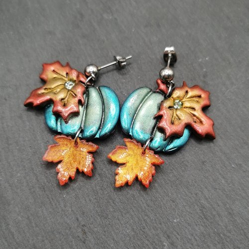 Boucles d'oreilles citrouille - boucles d'oreilles d'automne et halloween - bijoux pour fée de la nature