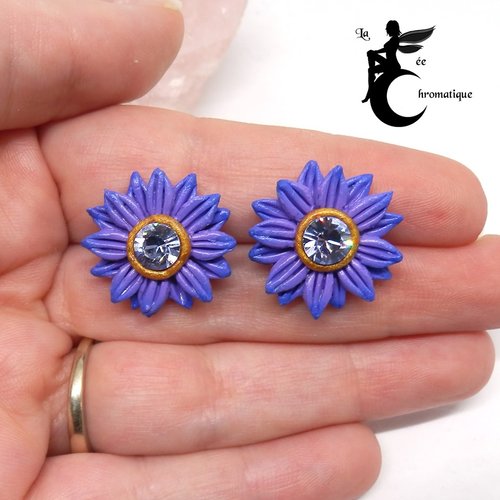 Puces d'oreilles "simplement marguerite" mauves, coeur mauve pâle