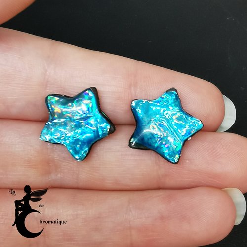Puces d'oreilles étoiles turquoise - collection "confettis summer night"