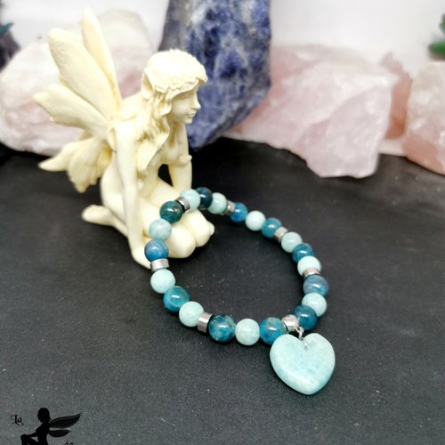 Bracelet "tendresse printanière" - bijoux en perles apatite et amazonite - breloque coeur en amazonite - saint valentin