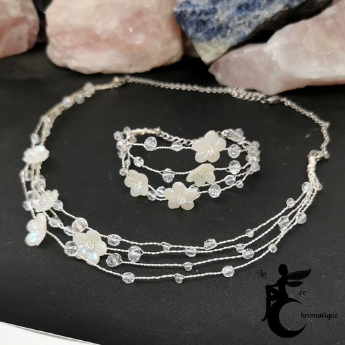 Parure mariage bracelet + collier/couronne - bijou bohème