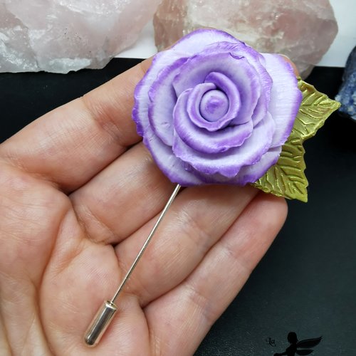 Fibule rose mauve - bijou fleur polyvalent, broche, cheveux, chapeaux, boutonnière pour homme - mariage, cérémonie