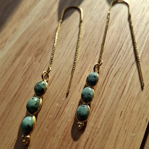 Rocks chaines d'oreilles 3 pierres acier inoxydable doré à l'or fin et turquoise africaine