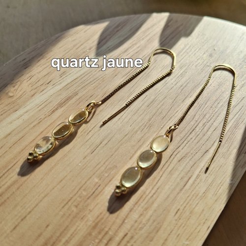 Rocks chaines d'oreilles 3 pierres acier inoxydable doré à l'or fin  et quartz jaune