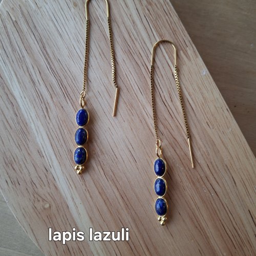 Rocks chaines d'oreilles 3 pierres acier inoxydable doré à l'or fin et lapis lazuli