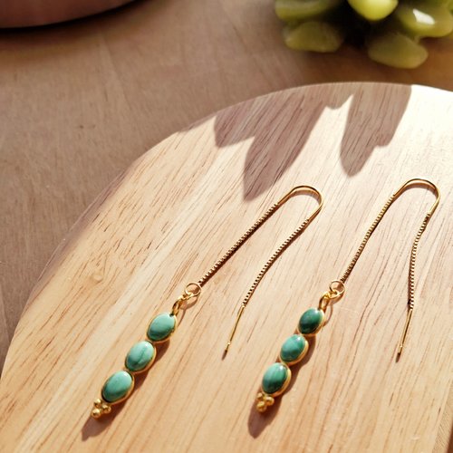 Rocks chaines d'oreilles 3 pierres acier inoxydable doré à l'or fin malachite