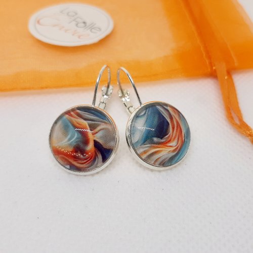 Boucles d'oreilles dormeuses argent cabochon verre motif voilages