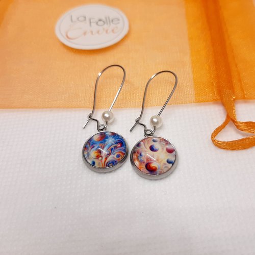 Boucles d'oreilles pendantes cabochon verre motif esprit noël