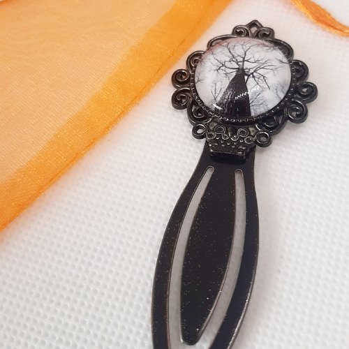 Marque-page métal cabochon verre motif arbre noir