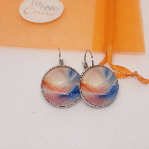 Boucles d'oreilles dormeuses cabochon verre motif esprit voilage