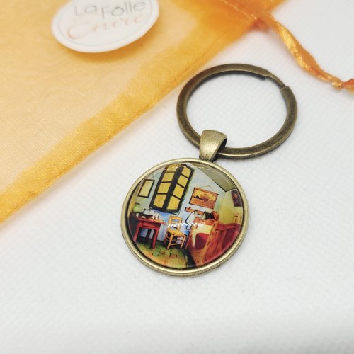 Porte-clé cabochon verre motif esprit van gogh