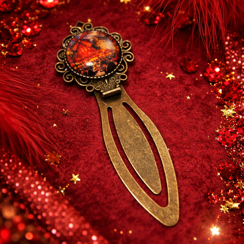 Marque-page métal cabochon verre motif moulin rouge