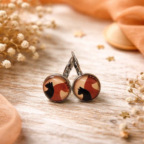 Boucles d'oreilles dormeuses cabochon verre motif chats