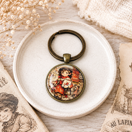 Porte-clé cabochon verre motif esprit poulbot