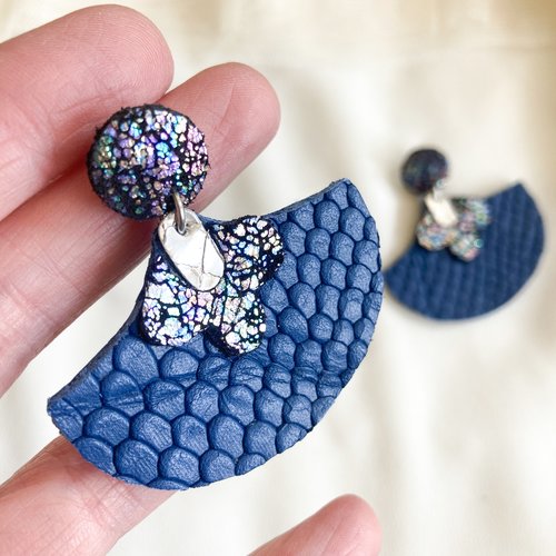 Coco - boucles d'oreilles en cuir bleu