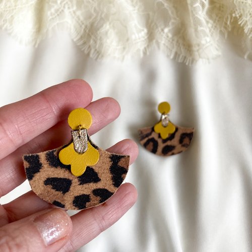 Coco - boucles d'oreilles en cuir jaune et léopard