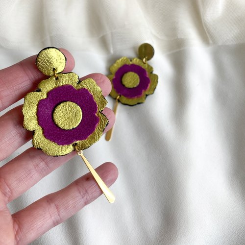 Oxa - boucles d'oreilles en cuir jaune or